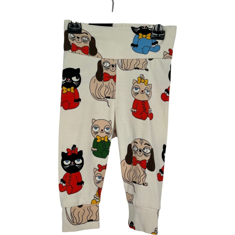 Mini Rodini Leggings Baby Size 2-4M Cream Cat Dog Print Kidcore